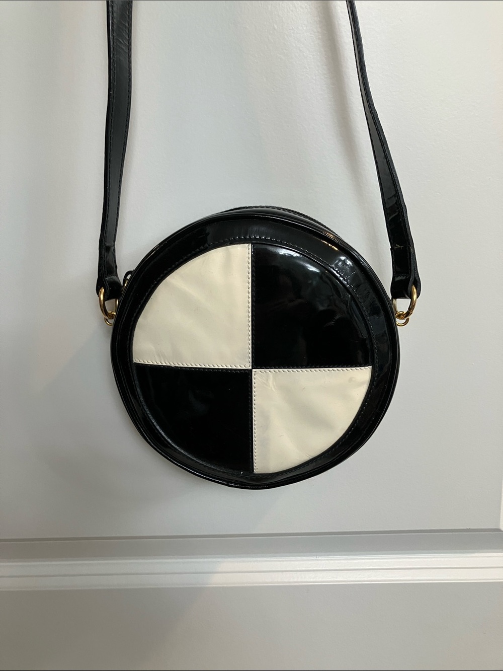 Escada Black white patent leather abstract Crossbody bag